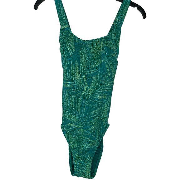 Lands' End One Piece Swimsuit Size 6 Green Palm Print Stretch Tropical Swim - Picture 1 of 4